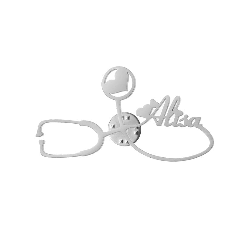 Diseña tu regalo para tu ENFERMERA y/o DOCTOR favorito - Stainless Steel DIY Name Letter Stethoscope Brooch