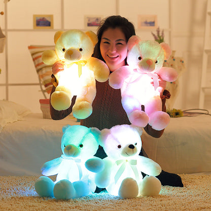 Candy Color Luminous Bear Hug Bear Plush Toy Teddy Bear Children's Doll Birthday Christmas Gift Delivery