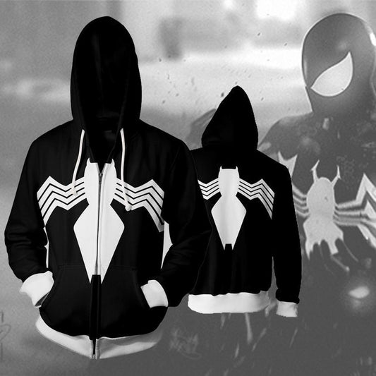 Symbiote 蜘蛛侠拉链连帽衫/带拉链和兜帽的毛衣